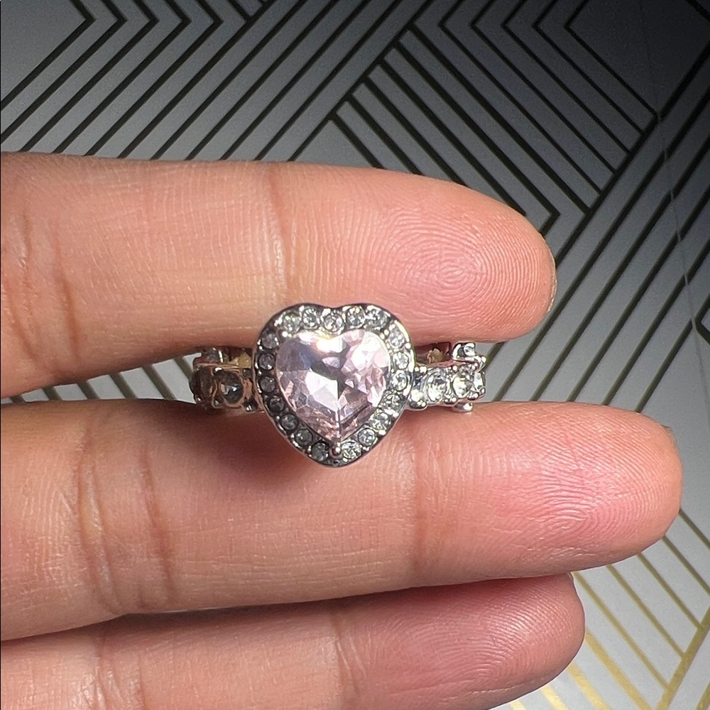 Heart Halo Pink Crystal Ring - Women Jewelry